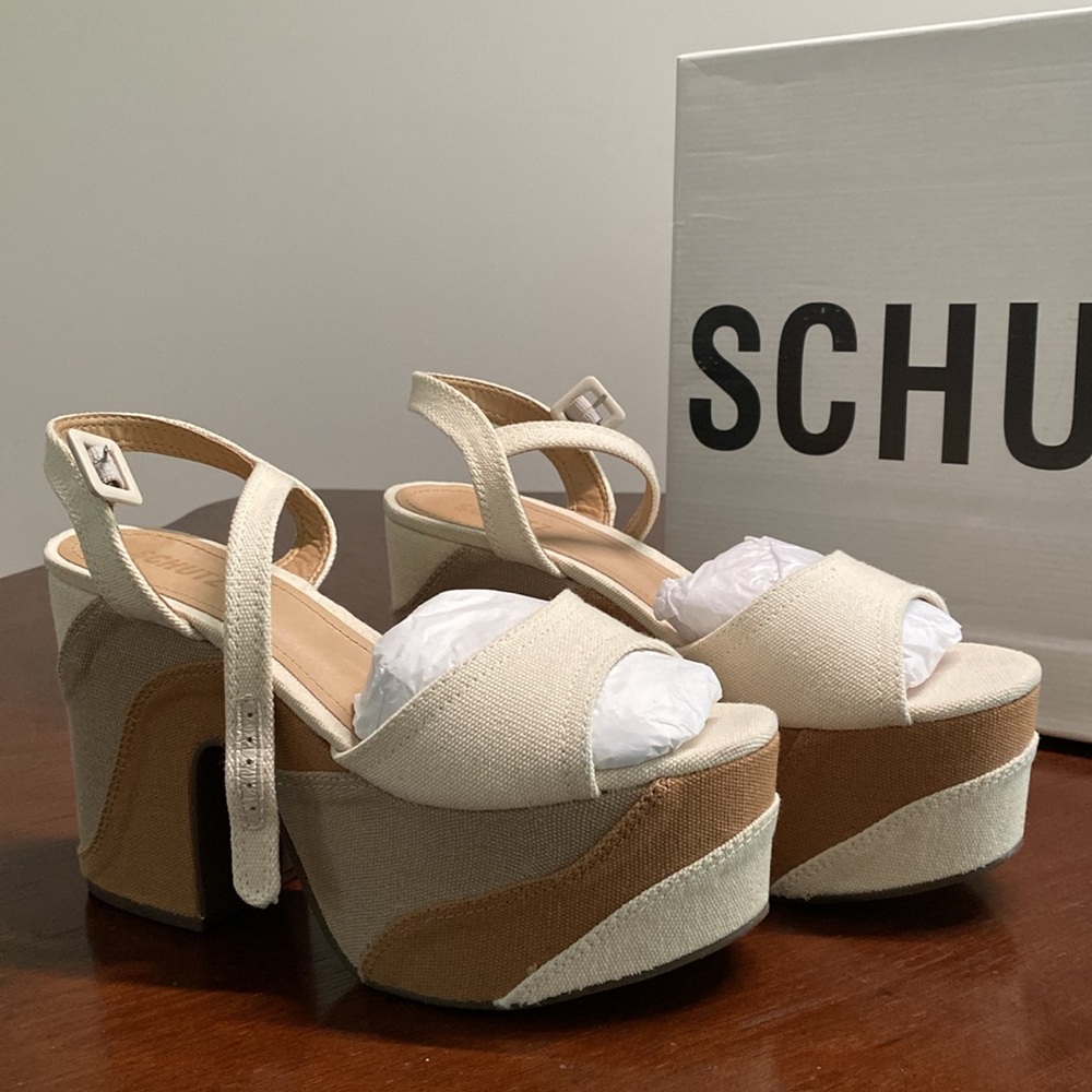 SCHUTZ Three-Tone Multimaterial Platform Heels - Chunky Heels Sz 9.5B